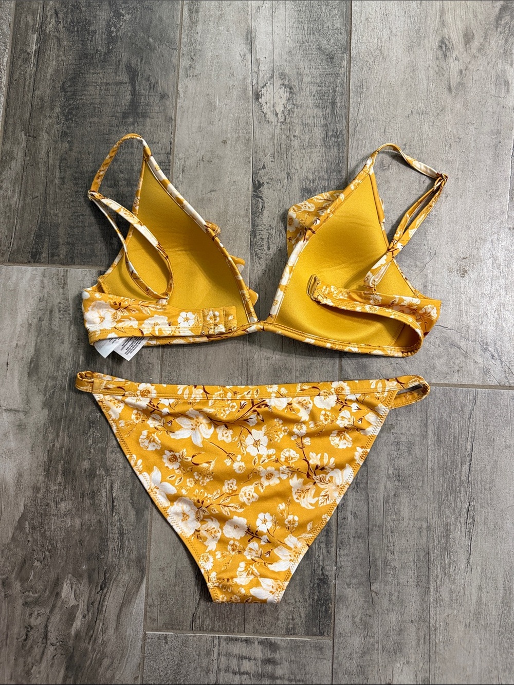 H&M Yellow Floral Ruffle Triangle Bikini - Picture 2 of 2